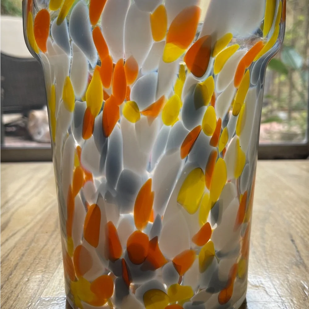 Snazzy Flawless Glass Vase / Candle Holder Gray White Orange Yellow Clear